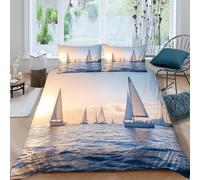 3D Print Easy Care Microfibre sailboats at sunset Bed Quilt Cover All Season Bedding Set w/ Pillow Cases marine sailing scene Duvet Cover Set Easy Care, Washable for Home Decor Super king（260x220cm）