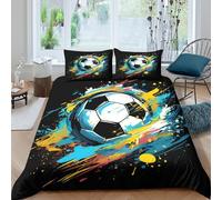 3D Print Easy Care Microfibre SoccerBallArt Bedding Quilt Cover All Season Bedding Set with Pillow Cases DynamicSportsIllustration Quilt Cover Set Soft Washable for Boys Girls Kids Double（200x200cm）