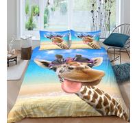 3D Print Easy Care Microfibre Sunglasses giraffe Bedding Quilt Cover All Season Bedding Set w/ Pillowcases Cartoon beach fun Bed Quilt Cover Easy Care Soft Washable Boys Girls Kids Single（140x200cm）