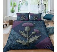 3D Print Easy Care Microfibre Thistle flower Bed Quilt Cover Easy Care Bedding Set w/ Pillowcases Botanical Style Duvet Cover All Season Breathable Machine Washable for Home Decor Double（200x200cm）