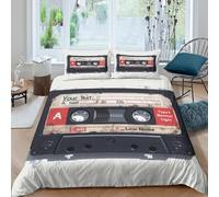 3D Print Easy Care Microfibre Vintage cassette tape Bedding Quilt Cover Breathable Bedding Set with Pillow Cases Retro audio design Duvet Cover All Season Washable for Bedroom Decor Double（200x200cm）