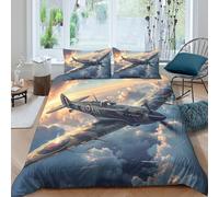 3D Print Easy Care Microfibre Vintage fighter plane Bed Quilt Cover Easy Care Bedding Set w/ Pillowcases WWII aerial combat Duvet Cover All Season Breathable Washable for Home Decor Single（140x200cm）