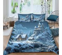 3D Print Easy Care Microfibre Winter castle Bed Quilt Cover Easy Care Bedding Set w/ Pillowcases Fantasy fairy tale scene Duvet Cover All Season Breathable Washable for Home Decor Single（140x200cm）