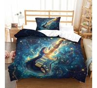3D Print Electric Guitar Bedding Set Cosmic Art with Hidden Zipper for Kid Teens Boys And Girls Bedroom Decor Single（135x200cm）