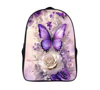 3d print funny cool butterfly large capacit bag purple flowers two compartment casual rucksack sturdy with side mesh pouch daypacks-16inch,school backpack for camping or work
