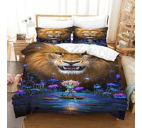 3D Print Giant Lion Duvet Cover Set Fluorescent Flowers with Pillow Cases Hidden Zipper for Kid Teens Boys And Girls Modern Bedroom Decor Double（200x200cm）