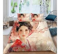 3D Print Japan Duvet Cover Set Single Size 3 Piece Cherry Blossoms Bedding Set Soft Microfiber Comforter Cover for Kids Boys Girls with Zipper 2 Pillowcases 50x75cm RQ1