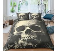 3D Print Machine Washable Microfiber skull art Comforter Cover All Season Bedding Set w/Pillowcase gothic horror style Bed Quilt Cover Easy Care, Washable for Kids Teens Boys Girls Single（135x200cm）