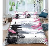 3D Print Microfibre Japanese Temple Quilt Cover All Season Breathable Bedding Set with Pillow Shams Traditional Architecture Comforter Cover Easy Care, Washable Soft for All Double（200x200cm）