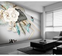 3D Print Mural Wallpaper 3D Flowers and Butterflies 130x80cm,Modern Fashion Luxury Geometry Mural for Wall Silk Cloth Wall Art for Living Room Bedroom