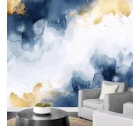 3D Print Mural Wallpaper Blue White and Gold Marble 274x203cm,Modern Abstract Mural for Wall Silk Cloth Wall Art for Living Room Bedroom