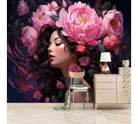 3D Print Mural Wallpaper Modern Pink Flower Girl 300x240cm,Abstract Plants Mural for Wall Silk Cloth Wall Art for Living Room Bedroom