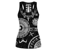 3D Print Nordic Mythology Polyesters Workout Activewear Women Hugin munin set Tank Tops Legging Skull Yoga Outfits(Norse Runes Tops,XXL)