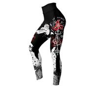 3D Print Nordic Mythology Polyesters Workout Activewear Women Hugin munin set Tank Tops Legging Skull Yoga Outfits(Yggdrasil Legging,L)
