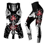 3D Print Nordic Mythology Polyesters Workout Activewear Women Hugin munin set Tank Tops Legging Skull Yoga Outfits(Yggdrasil Set,3X-Large)