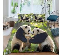 3D Print Panda Quilt Cover Set King Size 230x220 Cute Animal Pets Bedding Set Soft Microfiber Hypoallergenic Duvet Cover with Zipper Closure and 2 Pillowcases 50x75 B.2423