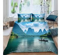 3D Print Plantation Lake Quilt Cover Set Super King 260x220 Natural Landscapes Bedding Set Soft Microfiber Hypoallergenic Duvet Cover with Zipper Closure and 2 Pillowcases 50x75 A.702