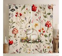 3D Print Rabbit Blackout Curtains, Eyelet Curtains 63 Drop Mushroom, Thermal Insulated Window Drapes Kids Boys Girls curtains for Living Room Bedroom, 2 Panels W52 by L63 Inch, X1061