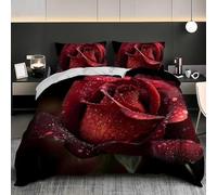 3D Print Red Roses Single Quilt Cover Set 135x200 Summer Romantic Flowers Bedding Set Soft Microfiber Hypoallergenic Duvet Cover with Zipper Closure and 2 Pillowcases 50x75 A.1130