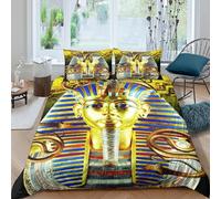 3D Print Skin-Friendly Microfiber Ancient Egyptian Bed Quilt Cover Soft Bedding Set w/ Pillowcase Royal ceremonial design Bedding Quilt Cover All Season, Easy Care, for Kids Single（135x200cm）