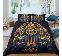 3D Print Skin-Friendly Microfiber Ancient gods Duvet Cover All Season Bedding Set w/Pillowcases Egyptian mystical art Comforter Cover Breathable Machine Washable for Bedroom Decor Single（135x200cm）