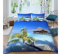 3D Print Skin-Friendly Microfiber beach-villa Duvet Cover All Season Bedding Sets with Matching Pillowcase tropical-resort-style Bed Quilt Cover Easy Care, Washable for Teens Adults Double（200x200cm）