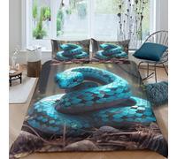 3D Print Skin-Friendly Microfiber Blue snake coiled Bedding Quilt Cover Easy Care Bedding Set w/Pillow Shams Forest wildlife art Quilt Cover Set All Season Washable Bedroom Decor Single（140x200cm）