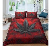 3D Print Skin-Friendly Microfiber Cannabis leaf art Duvet Cover All Season Bedding Sets w/Matching Pillowcase Dark abstract design Bed Quilt Cover Easy Care, Washable Teens Adults Single（135x200cm）