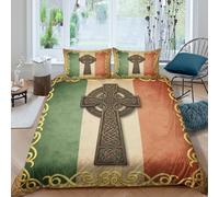 3D Print Skin-Friendly Microfiber Celtic cross Duvet Cover All Season Bedding Set w/ Pillowcases Irish cultural design Comforter Cover Breathable Machine Washable for Bedroom Decor Single（135x200cm）