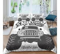 3D Print Skin-Friendly Microfiber ClassicTruckDesign Bed Quilt Cover Soft Bedding Set w/ Pillowcase VintageRacingStyle Bedding Quilt Cover All Season, Easy Care, Washable Kids Super king（260x220cm）