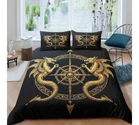 3D Print Skin-Friendly Microfiber Dragon compass Bed Quilt Cover Soft Bedding Set w/ Pillowcase Celtic fantasy design Bedding Quilt Cover All Season, Easy Care, Washable for Kids Double（200x200cm）