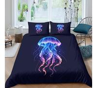 3D Print Skin-Friendly Microfiber Glowing jellyfish Duvet Cover All Season Bedding Sets w/Matching Pillowcase Digital fantasy art Bed Quilt Cover Easy Care, Washable Teens Adults Double（200x200cm）
