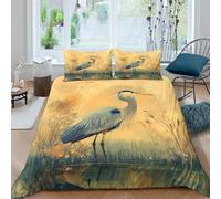 3D Print Skin-Friendly Microfiber Great Blue Heron Bedding Quilt Cover Easy Care Bedding Set with Pillow Shams Nature Art Style Quilt Cover Set All Season Washable for Bedroom Decor King（220x240cm）