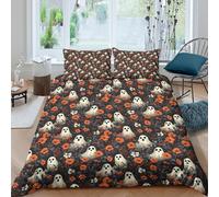 3D Print Skin-Friendly Microfiber Halloween ghosts Bed Quilt Cover Soft Bedding Set w/ Pillowcase spooky floral pattern Bedding Quilt Cover All Season, Easy Care, Washable for Kids Single（135x200cm）