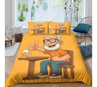 3D Print Skin-Friendly Microfiber happy elder Duvet Cover All Season Bedding Sets w/ Matching Pillowcase cartoon style humor Bed Quilt Cover Easy Care, Washable for Teens Adults Super king（260x220cm）