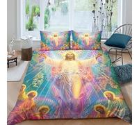 3D Print Skin-Friendly Microfiber Jesus Christ Duvet Cover All Season Bedding Sets with Matching Pillowcase spiritual divine art Bed Quilt Cover Easy Care, Washable for Teens Adults Single（140x200cm）