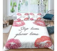 3D Print Skin-Friendly Microfiber Lipstick kisses Bedding Quilt Cover Easy Care Bedding Pillow Shams glamorous decorative art Quilt Cover Set All Season Washable Bedroom Decor Double(200x200cm)