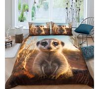 3D Print Skin-Friendly Microfiber Meerkat st&ing Quilt Cover Set Comfy Bedding Pillowcase Wildlife photography Bedding Quilt Cover Easy Care, Washable Kids Teens Boys Girls Super king(260x220cm)