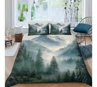 3D Print Skin-Friendly Microfiber Mountain landscape Comforter Cover Easy Care Bedding Set w/ Pillowcase Forest misty scenery Quilt Cover Set All Season Washable for Teens Adults Double（200x200cm）