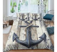 3D Print Skin-Friendly Microfiber Nautical anchor Quilt Cover Set All Season Bedding Pillow Shams Rustic coastal decor Duvet Cover Set Easy Care, Washable Kids Teens Boys Girls Single(135x200cm)