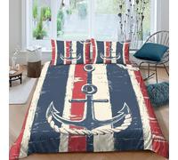 3D Print Skin-Friendly Microfiber nautical anchor Quilt Cover Set All Season Bedding Set w/ Pillow Shams vintage maritime Duvet Cover Set Easy Care, Washable for Kids Teens Boys Girls King（220x240cm）