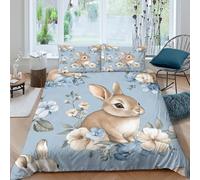 3D Print Skin-Friendly Microfiber Rabbit floral Quilt Cover Set Comfy Bedding Pillowcase Vintage pastel illust Bedding Quilt Cover Easy Care, Washable Kids Teens Boys Girls Super king(260x220cm)