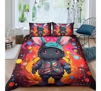 3D Print Skin-Friendly Microfiber Rabbit hoodie Quilt Cover Set Comfy Bedding Pillowcase Cartoon futuristic style Bedding Quilt Cover Easy Care, Washable Kids Teens Boys Girls Super king(260x220cm)