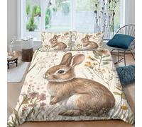 3D Print Skin-Friendly Microfiber Rabbit in garden Duvet Cover All Season Bedding Set w/ Pillowcases Botanical illust Comforter Cover Breathable Washable for Bedroom Decor Super king（260x220cm）