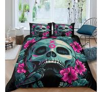 3D Print Skin-Friendly Microfiber skull art Bedding Quilt Cover Easy Care Bedding Set with Pillow Shams gothic tattoo style Quilt Cover Set All Season Washable for Bedroom Decor Single（135x200cm）