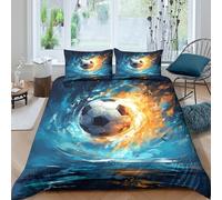 3D Print Skin-Friendly Microfiber Soccer ball motion Comforter Cover Easy Care Bedding Set w/Pillowcase Dynamic sports art Quilt Cover Set All Season Washable for Teens Adults Single（135x200cm）