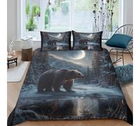 3D Print Skin-Friendly Microfiber Winter Bear Quilt Cover Set Comfy Bedding Pillowcase Fantasy Mountain Bedding Quilt Cover All Season, Easy Care, Washable Kids Teens Boys Girls Double(200x200cm)