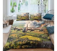 3D Print Skin Friendly Microfiber WWII bomber Duvet Cover All Season Bedding Set with Pillowcases war aviation art Comforter Cover Breathable Machine Washable for Bedroom Decoration Single（140x200cm）