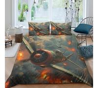 3D Print Skin-Friendly Microfiber WWII fighter plane Comforter Cover Easy Care Bedding Set w/ Pillowcase war aviation action Quilt Cover Set All Season Washable for Teens Adults Single（140x200cm）