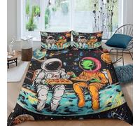 3D Print Skin-Friendly Microfibre Astronaut Pizza Bed Quilt Cover Breathable Bedding Set w/ Pillowcases Alien Cosmic Duvet Cover All Season Easy Care, for Men Women Kids Super king（260x220cm）